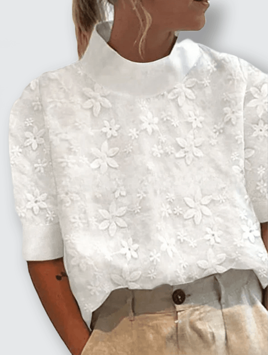 Nora | Broderad blus med ståkrage - Véloria Studios