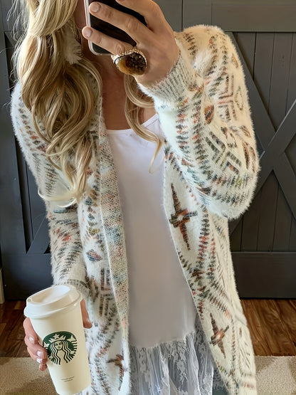 Katja – Elegant stickad kofta med geometriskt mönster