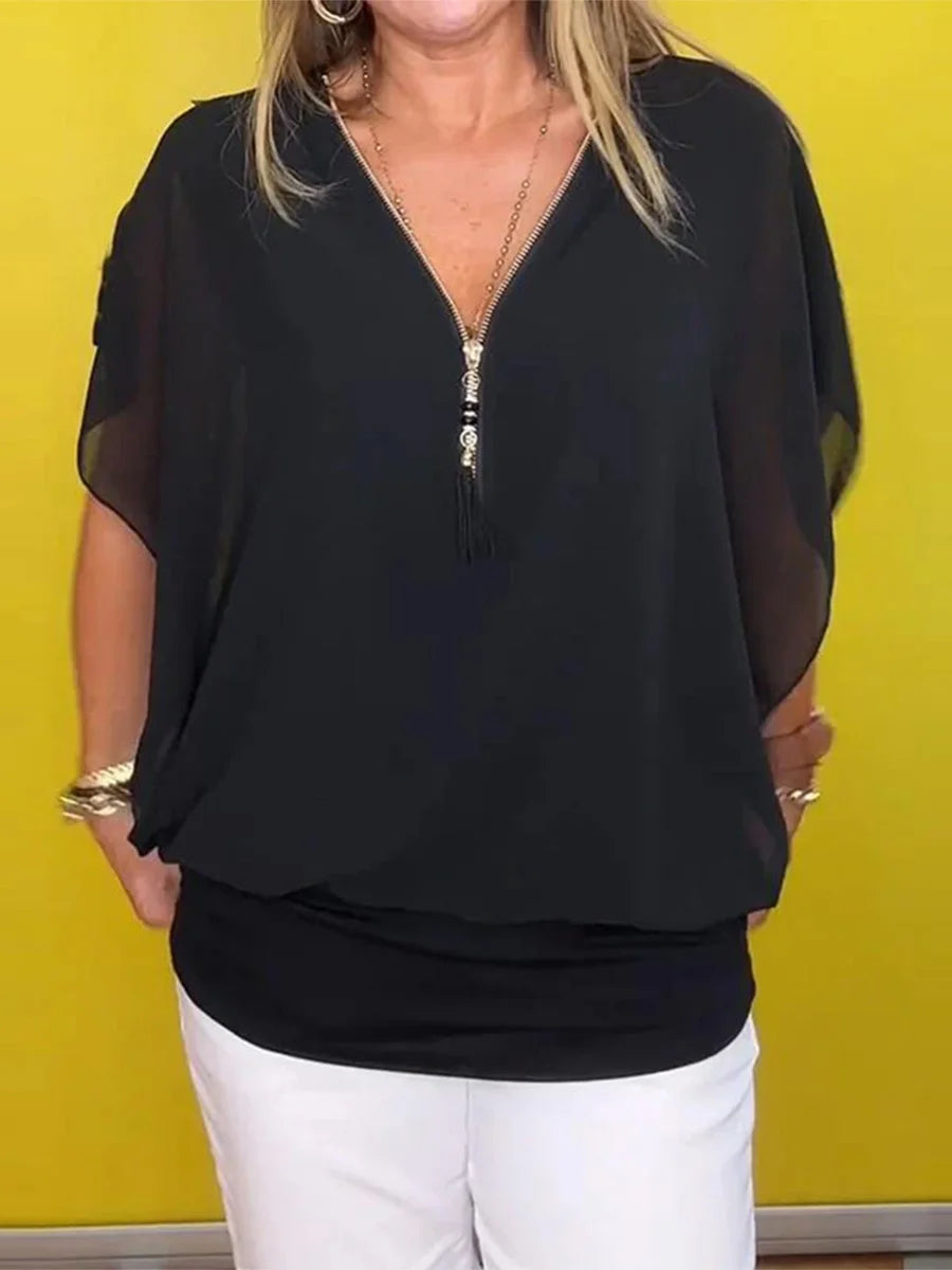 Hildur - Casual V-ringad Batwing Topp