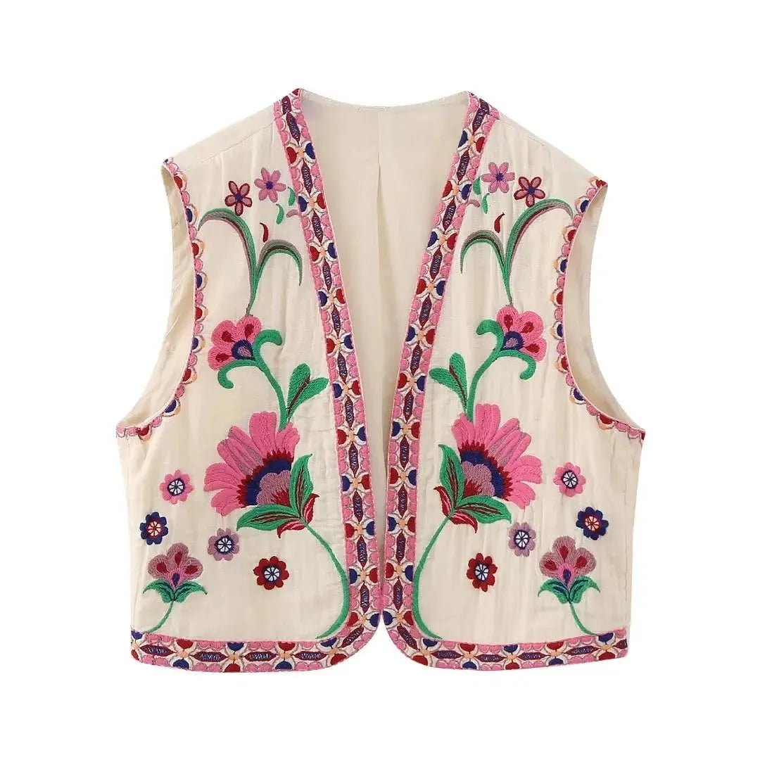Cropped Embroidered Vest - YourFashions