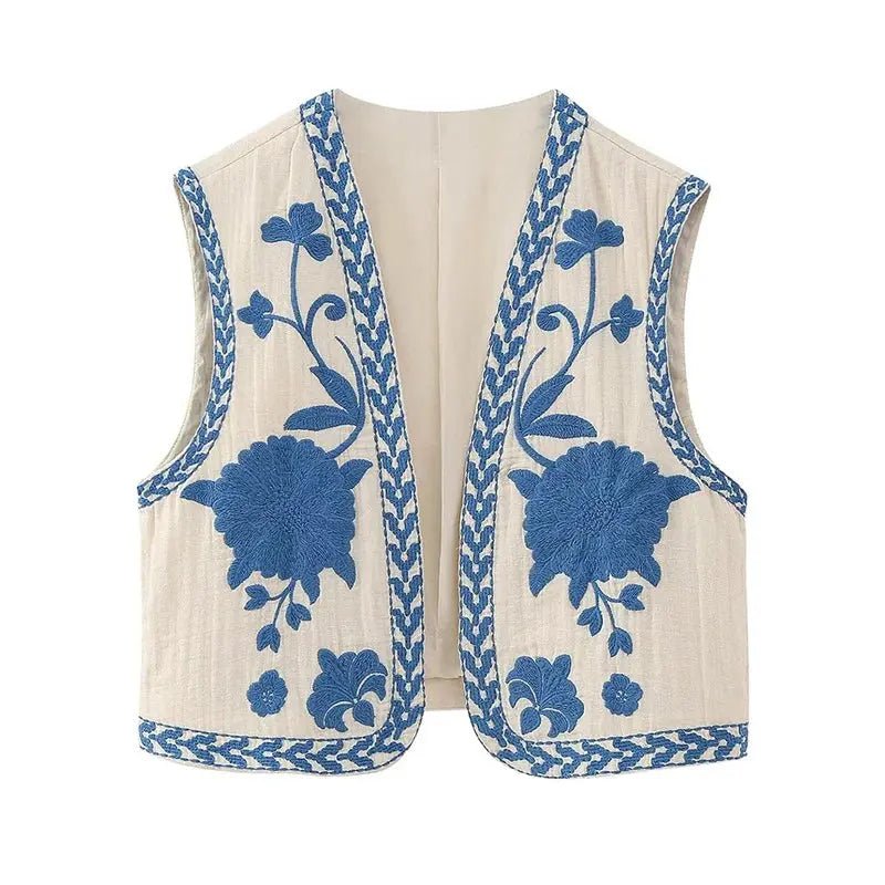 Cropped Embroidered Vest - YourFashions