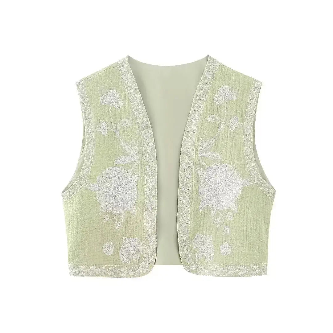 Cropped Embroidered Vest - YourFashions