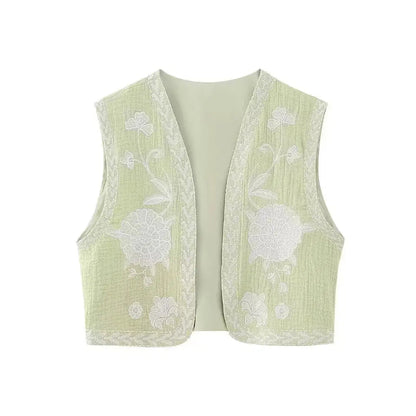 Cropped Embroidered Vest - YourFashions