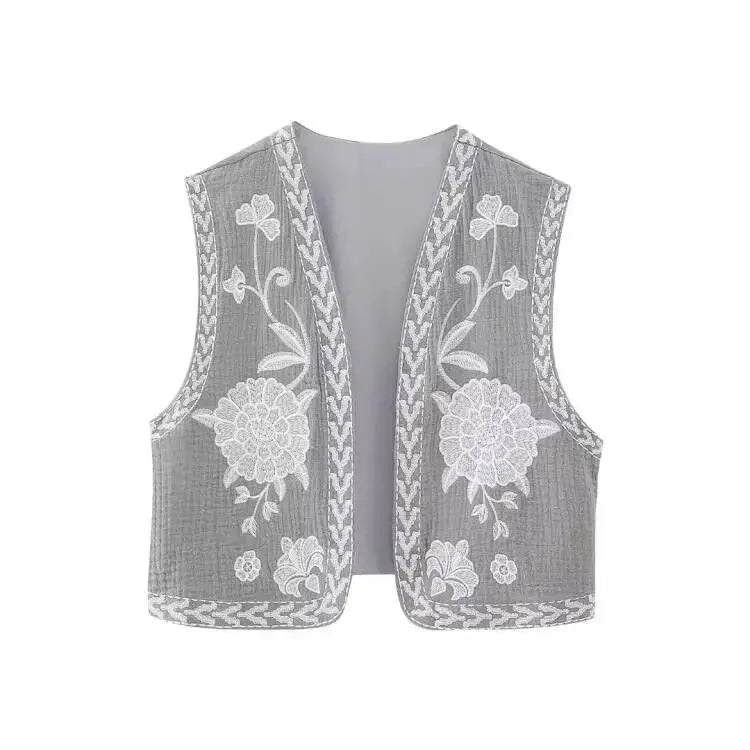 Cropped Embroidered Vest - YourFashions