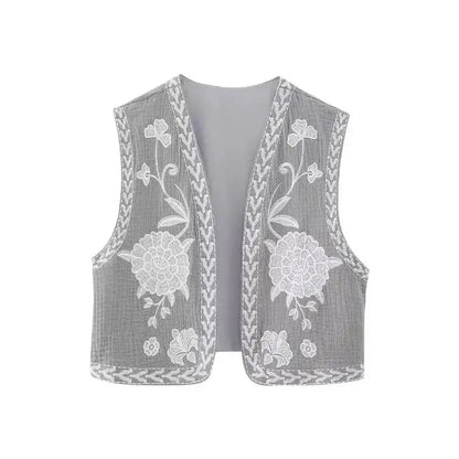 Cropped Embroidered Vest - YourFashions