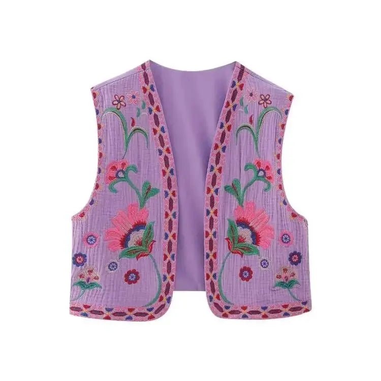 Cropped Embroidered Vest - YourFashions