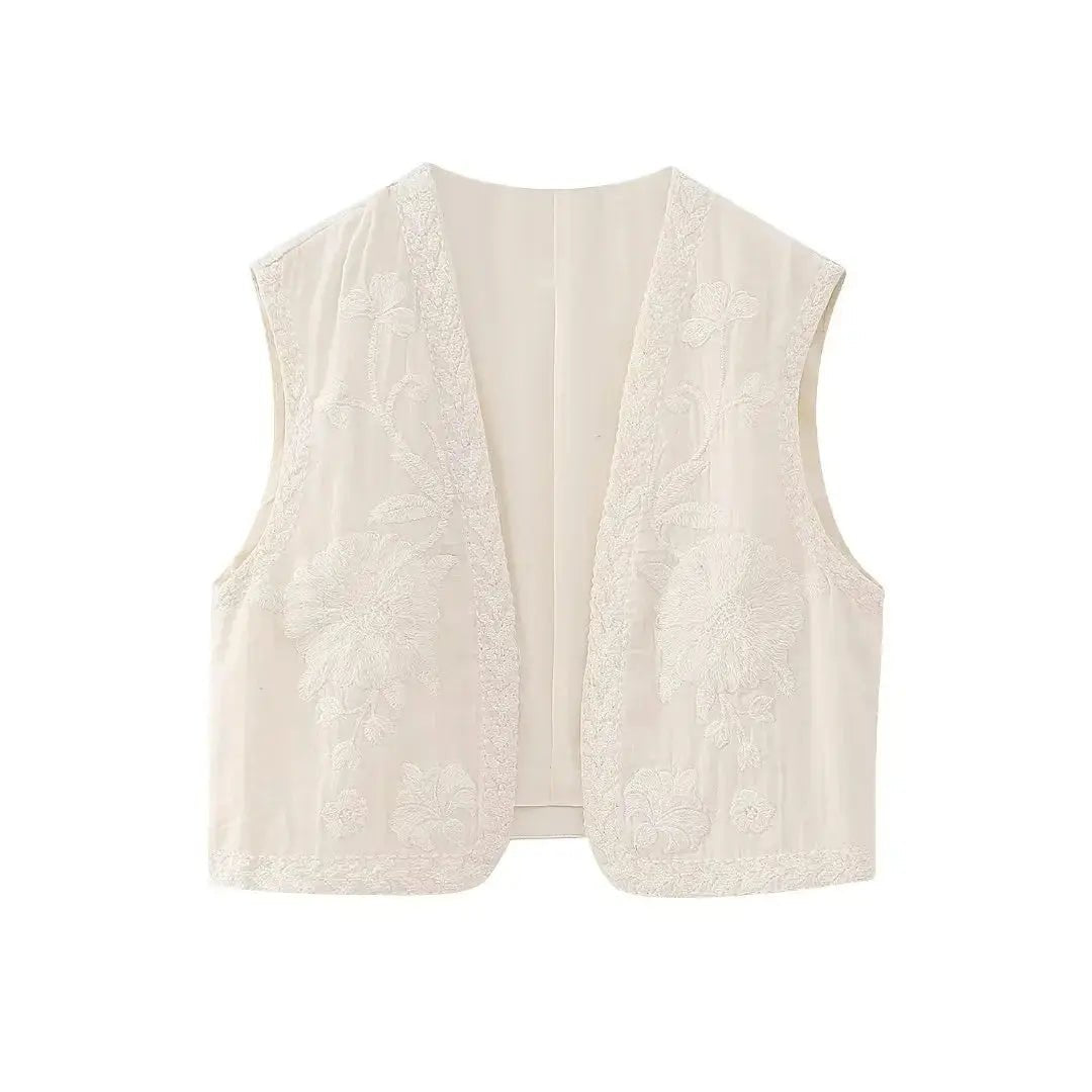 Cropped Embroidered Vest - YourFashions