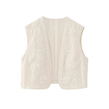 Cropped Embroidered Vest - YourFashions