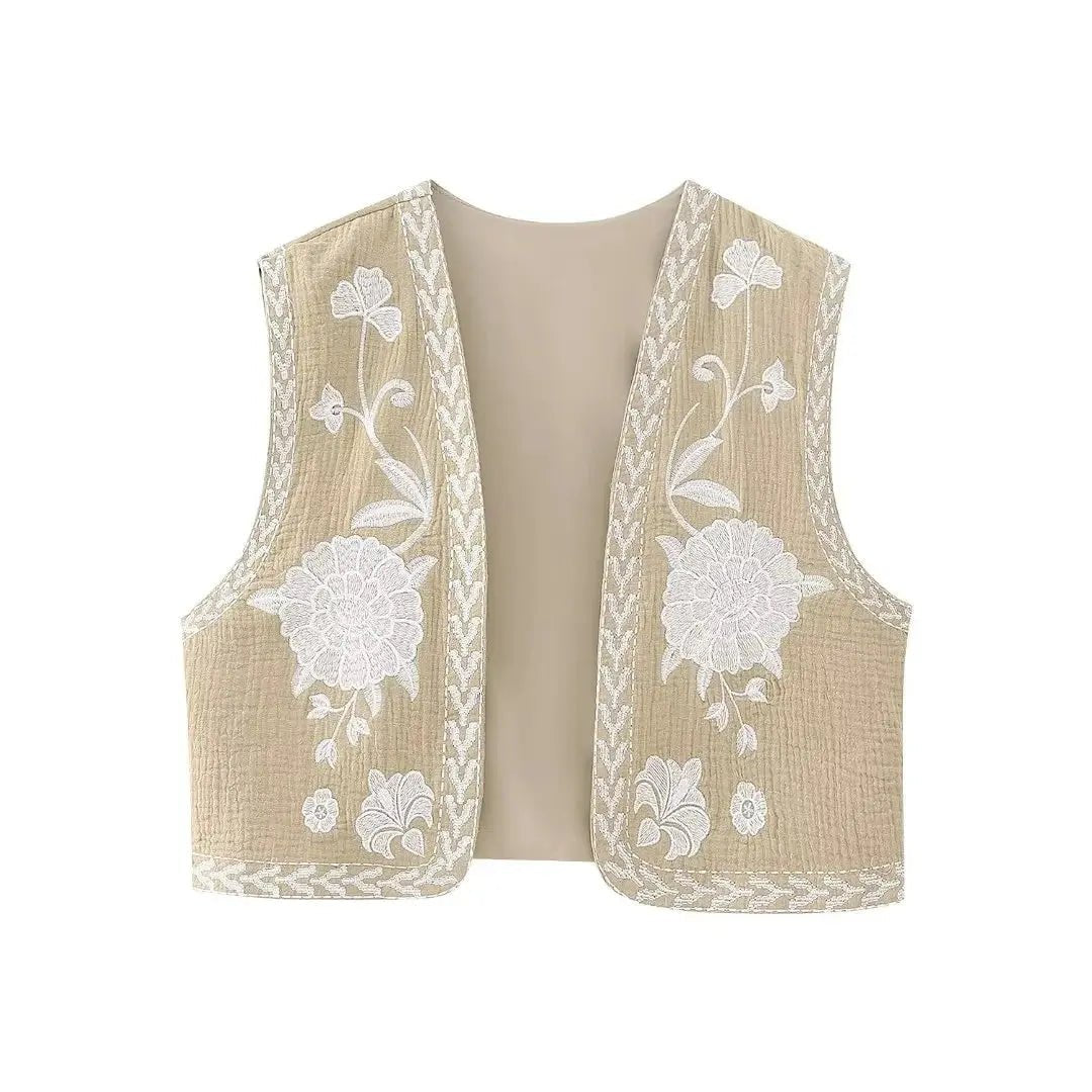 Cropped Embroidered Vest - YourFashions