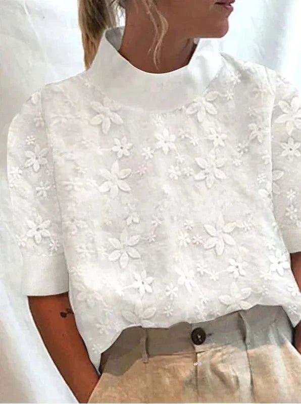 Nora | Broderad blus med ståkrage - Véloria Studios
